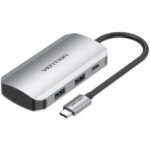 VENTION Type-C to USB 3.0x4/PD 100W Hub 0.15M Gray Aluminum Alloy Type (TNBHB) (VENTNBHB) - Image 2