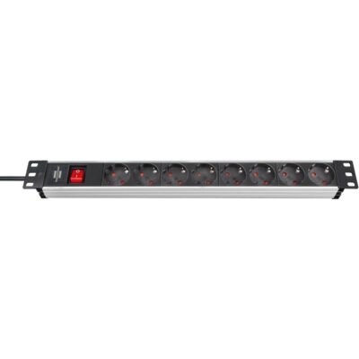 Brennenstuhl Alu-Line Πολύπριζο Ασφαλείας για Rack 19" 1U 8 Θέσεων με Διακόπτη και Καλώδιο 2m/ H05VV-F/ 3G1,5 Black/Silver (1390007018) (BNN1390007018)